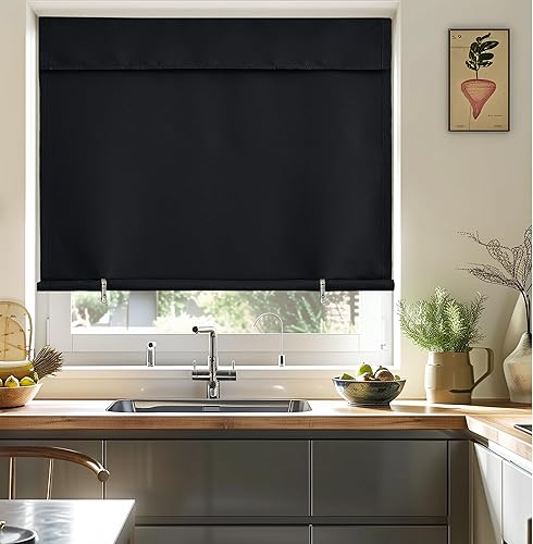 Vista 34 de NICETOWN Cortinas opacas cortas negras para puerta francesa, puerta lateral, cortinas portátiles ajustables con aislamiento térmico para cocina Negro