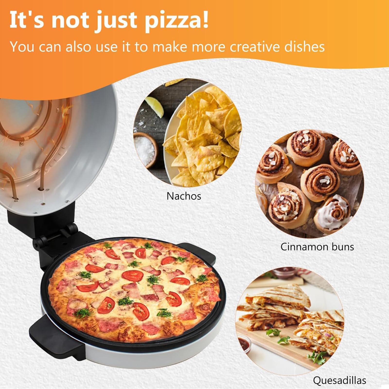 Pizzaiolo Elettrico da 12 Pollici con Finestra in Vetro, Forno per Pizza a Doppia Faccia da 2000 W, Base in Pietra Antiaderente, Riscaldamento Rapido a 220°C per Quesadillas da Pizzeria