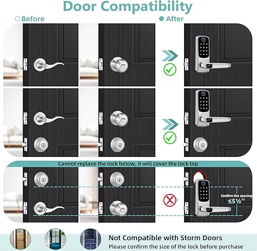 Miniatura 6 de Cerradura de manija de puerta inteligente, cerradura de puerta con teclado mejorado con asa, cerradura de puerta de entrada sin llave con control de