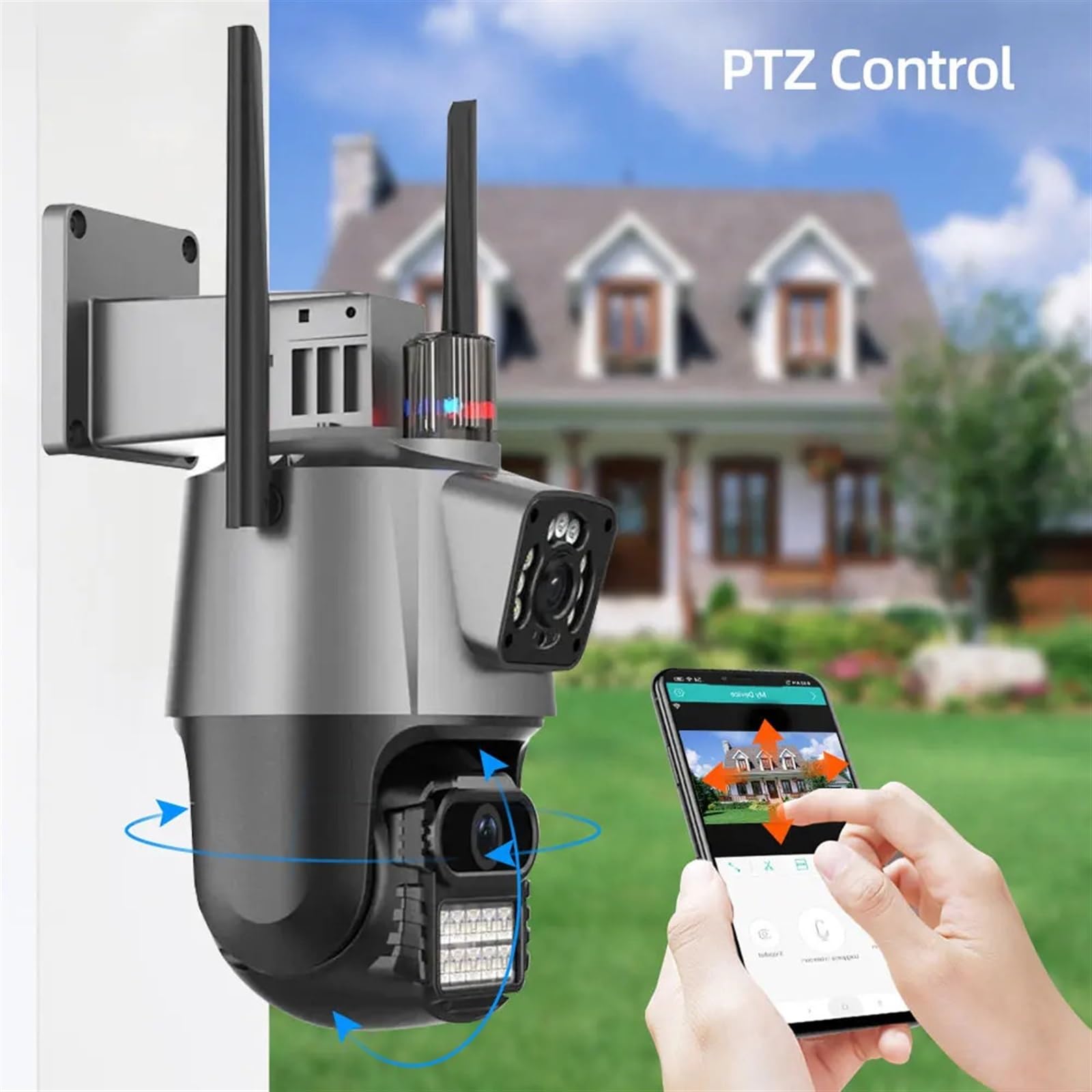 Bezprzewodowe kamery bezpieczeństwa na zewnątrz Kamera 4K PTZ 360 Wi-Fi podwójny obiektyw automatyczne śledzenie ochrona bezpieczeństwa bezprzewodowe wewnętrzne zewnętrzne kamery monitorujące CCTV(8MP
