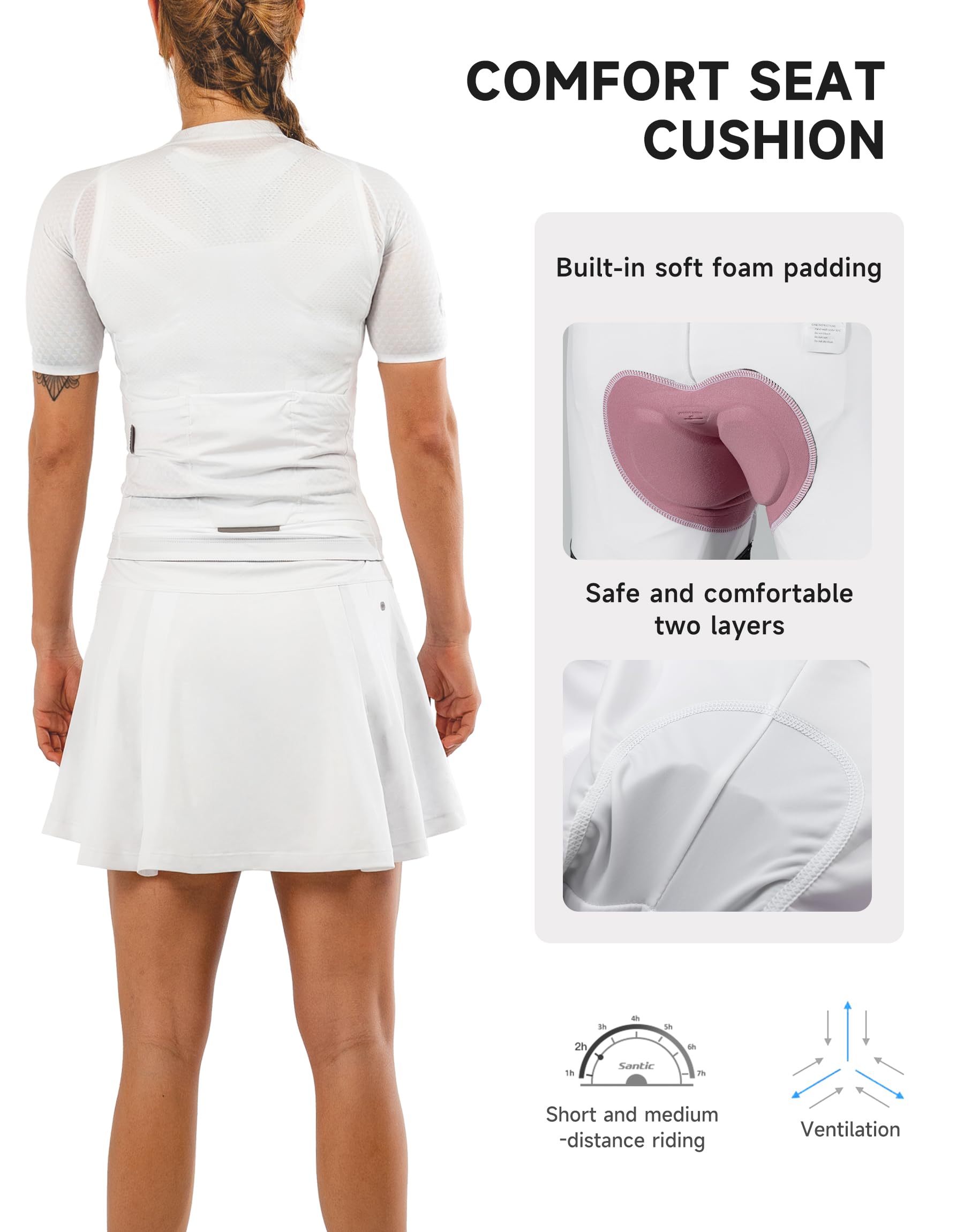 Santic Gonne da ciclismo da donna con pantaloncini imbottiti 3D, gonne estive da bici, per mountain bike, bici da strada