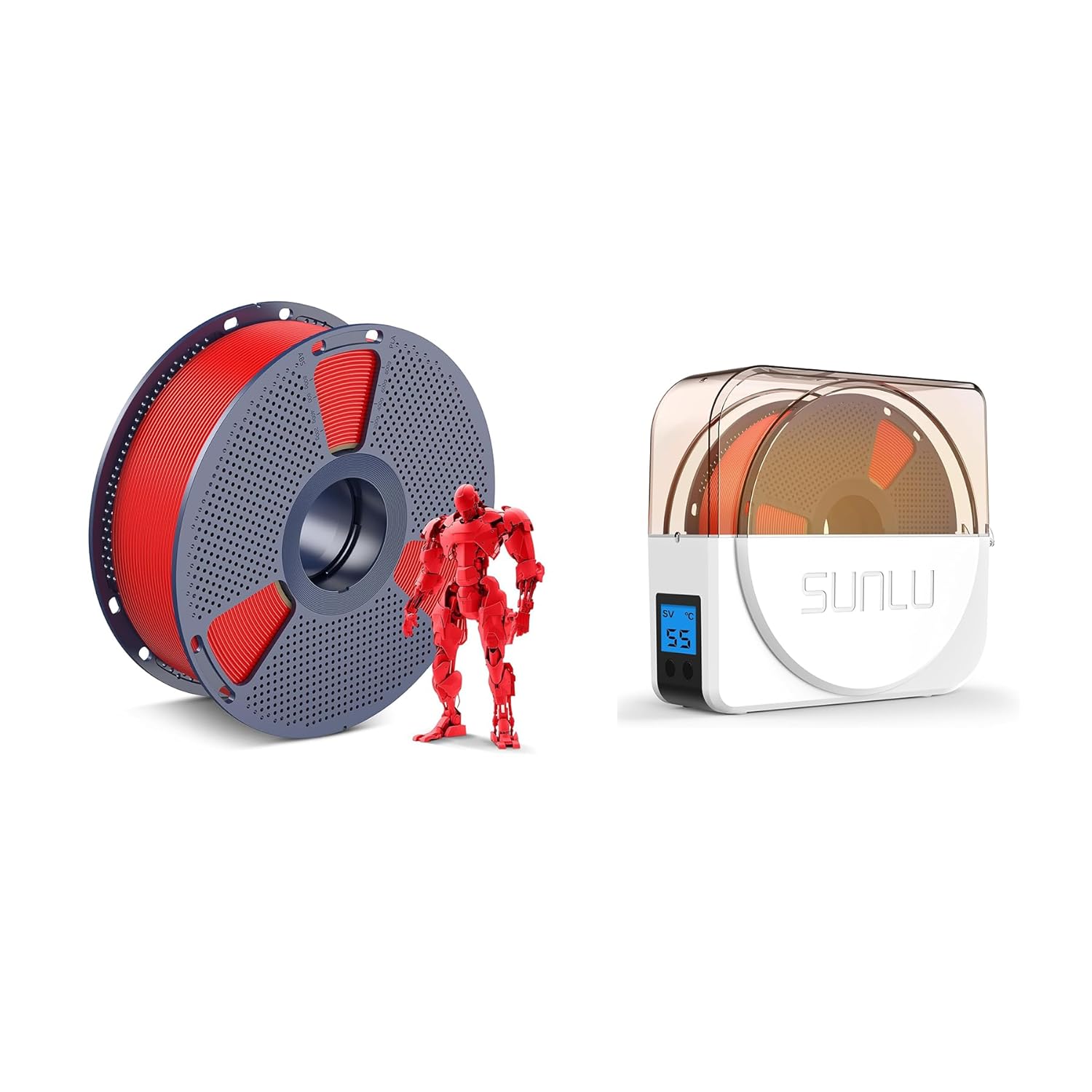 SUNLU PLA 3D Printer Filament 1KG R and SUNLU 3D Printer Filament Dryer S1 White