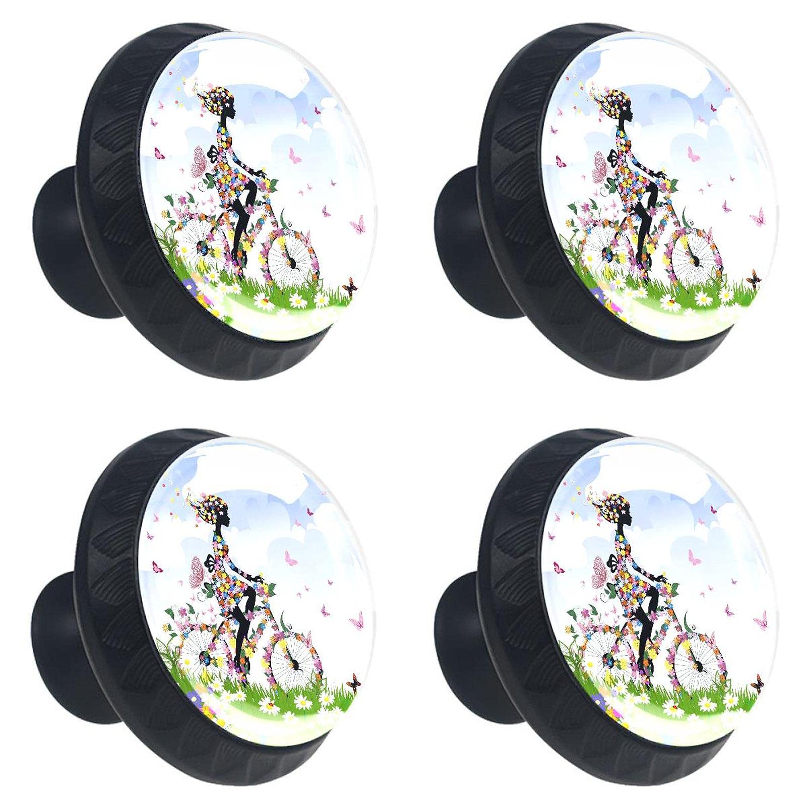 Boutons de tiroir en cristal motif fleurs lot de 4 poignées 30mm