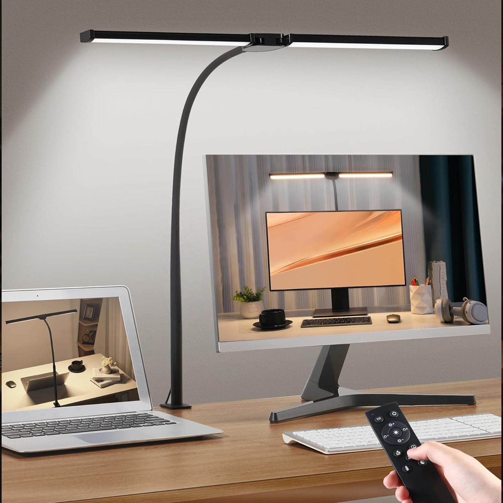 Lampe de bureau LED avec pince, lumière de lecture large