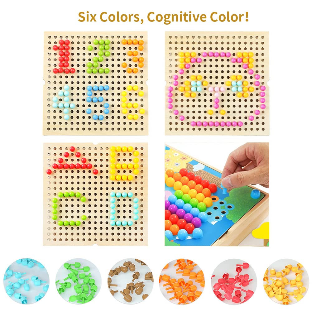Gohytal Mosaic Pegboard Game, Chiodini per Bambini 2 annicon 240 Perline Pegboard e 10 Carte Giochi Montessori 2 anni Gioco Pegboard per Ragazzi Ragazze 3 4 5 anni in su per Bambini e Bambine Natale