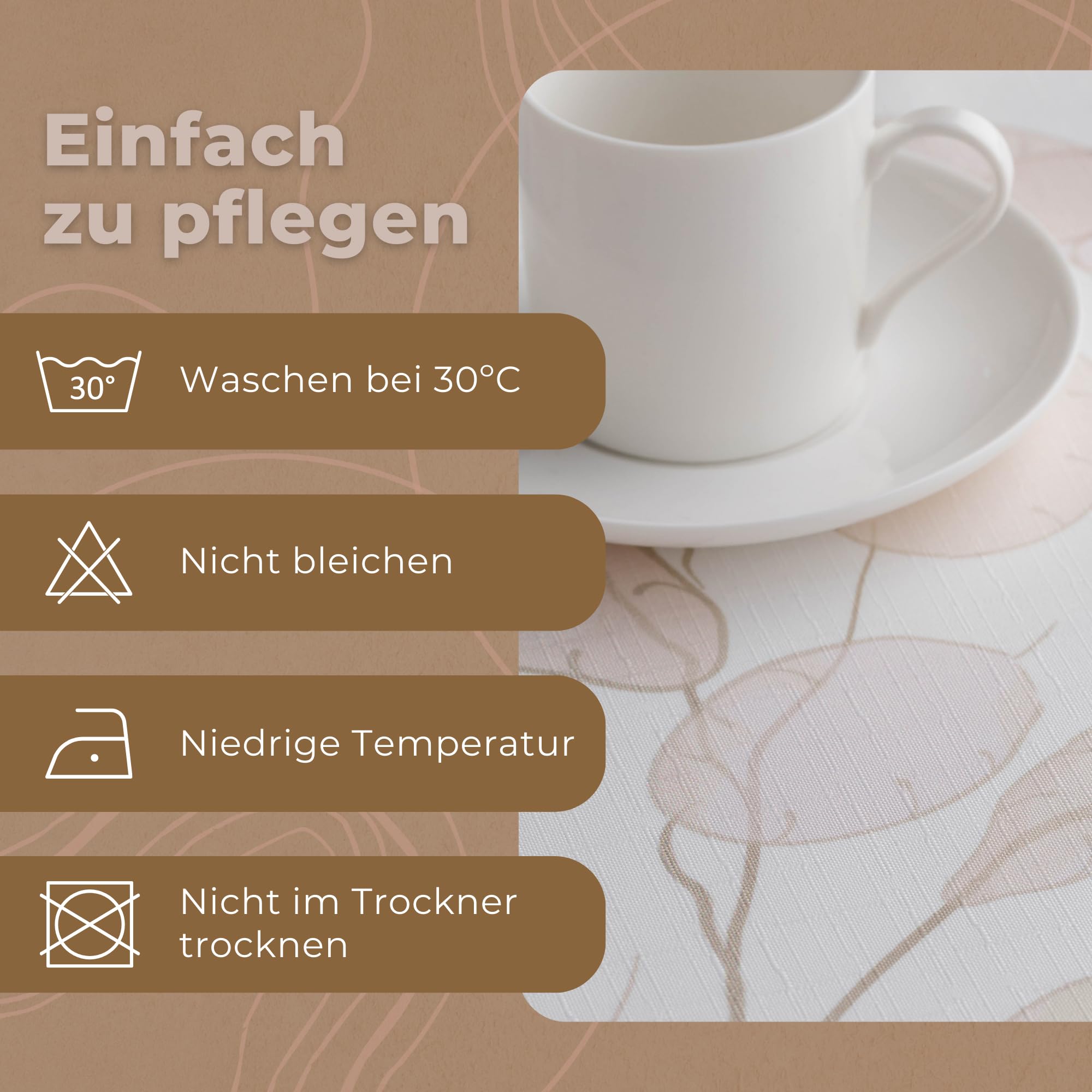 ESSEX, Stems Tablecloth, 145 x 220 cm, Tablecloth, 100% Polyester, Washable, Leaves, Beige, Beige (Stems) - Image 3