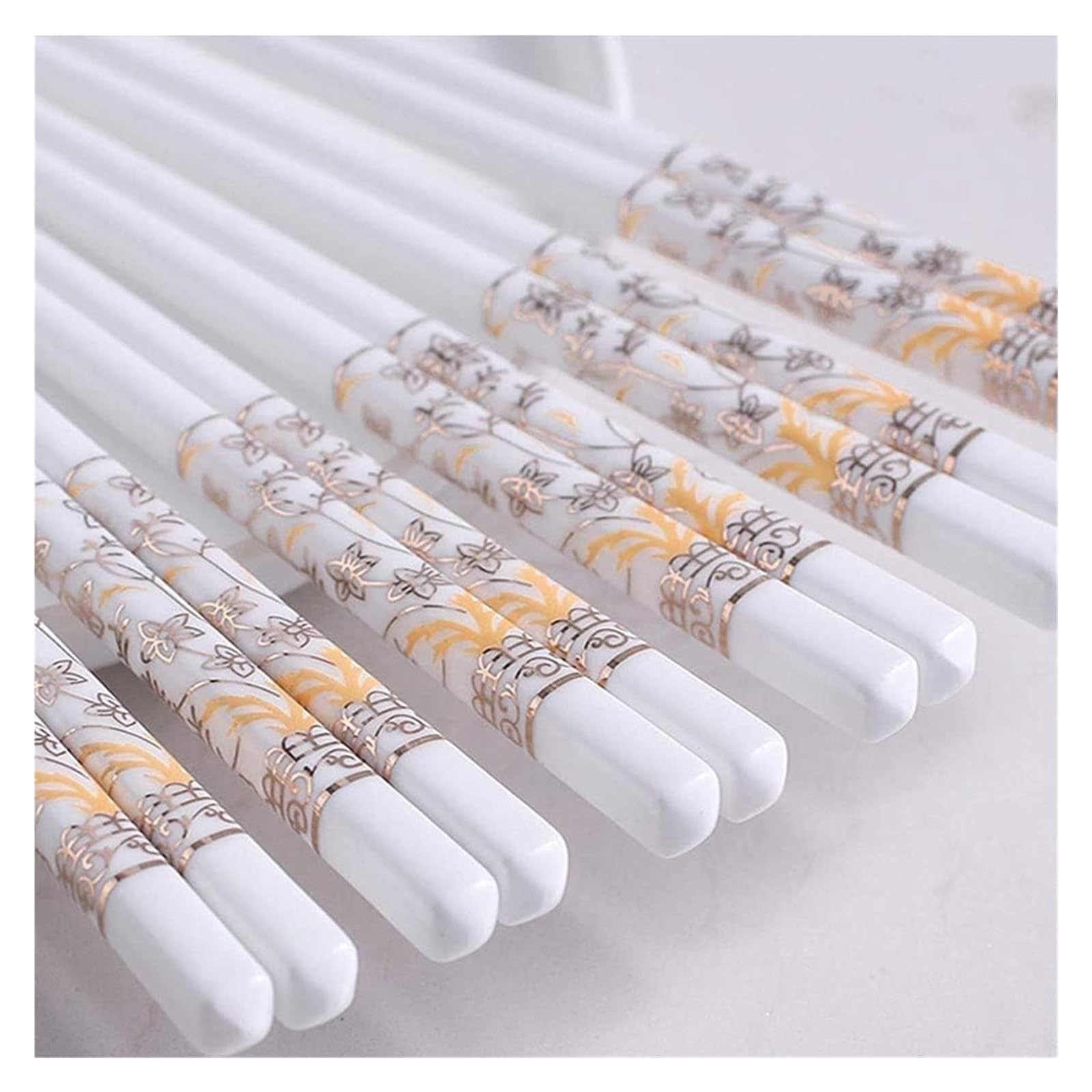 Baguettes en céramique, Chopstickshopstick Set de baguettes, 5 paires réutilisables en céramique, coffret cadeau porcelaine blanche(1)