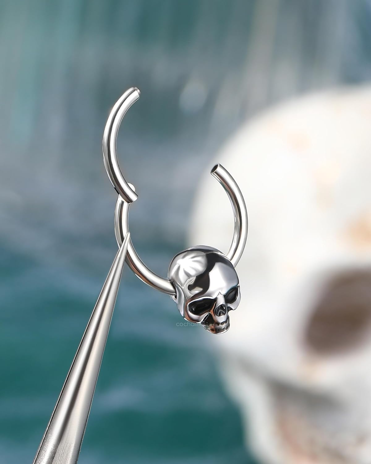 COCHARM Minimalist Skull Septum Rings 16G Septum Jewelry Halloween Helix Daith Earrings for Women Men Surgical Steel Rook Daith Piercing Jewelry