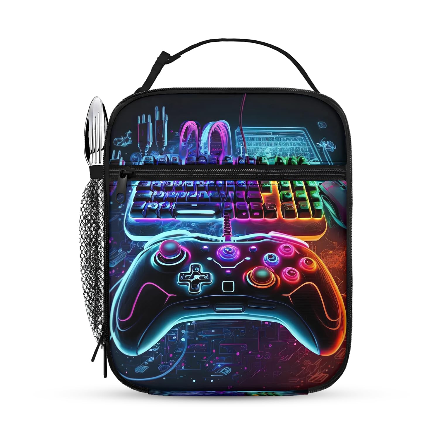 LUMIREX Game Controller Boys Lunch Bag, Reusable Cool Insulated Lunch Box with Mesh Side Pocket, Water-Repellent and Leakproof Gaming Lunch Bag Kids for School, Travel, Picnic, Camping
