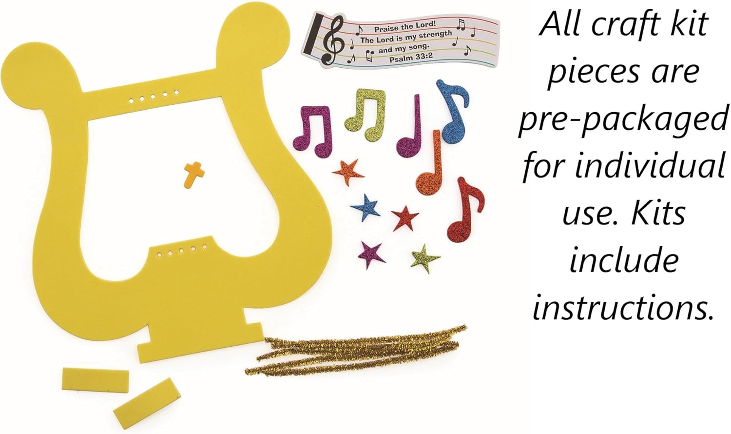 Fun Express Praise The Lord David's Harp Craft Kit - Church Sunday School VBS 2026 Children's Craft Supplies Bible Verse Project - Makes 12