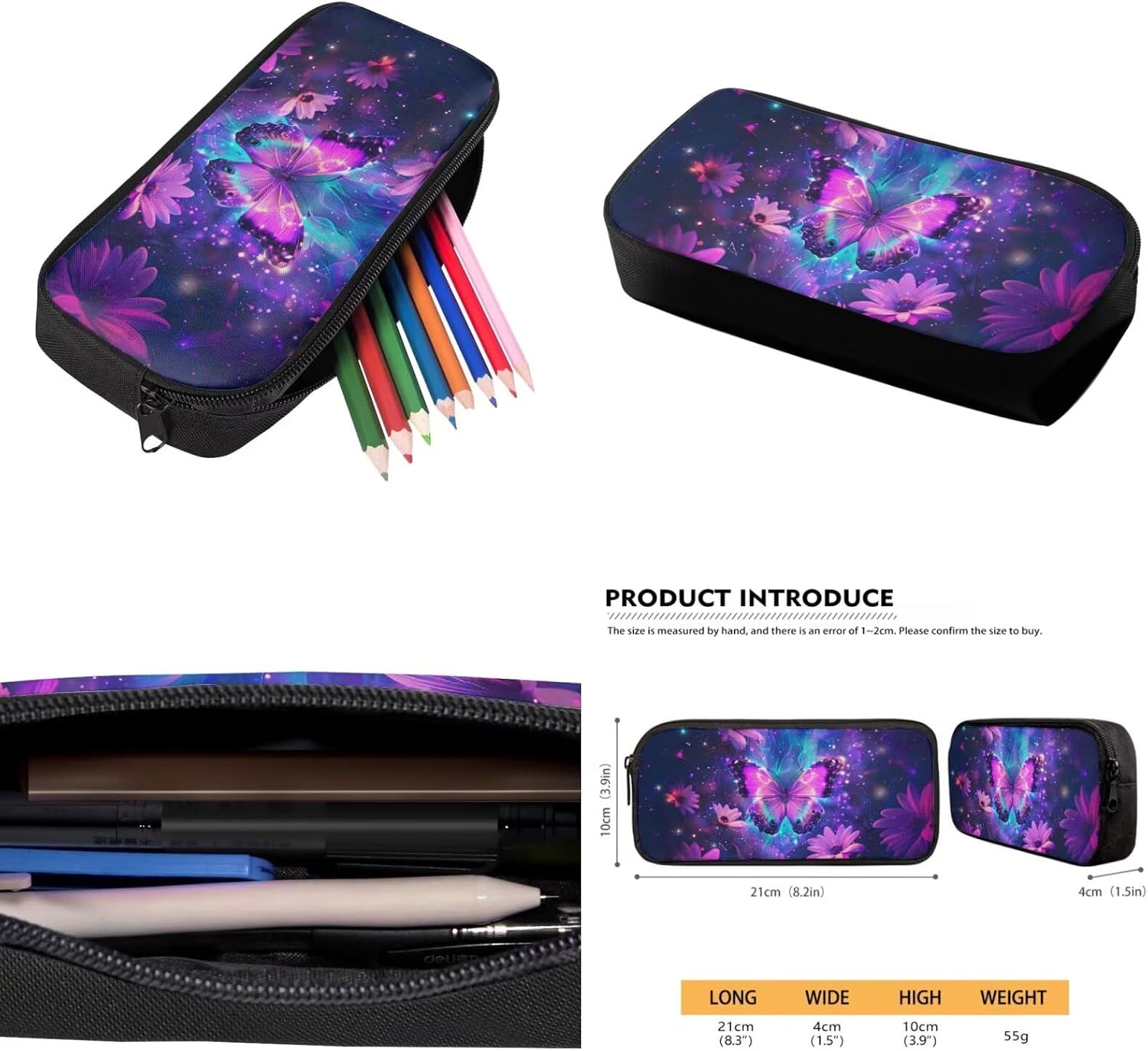 Aesthetic Butterfly Backpack for Girls Kids Backpack with Lunch Box Water Bottle Bag and Fabric Pencil Pouch 4Pcs Set 17" Bookbag with Compartments for School Lightweight Elementary School Bag