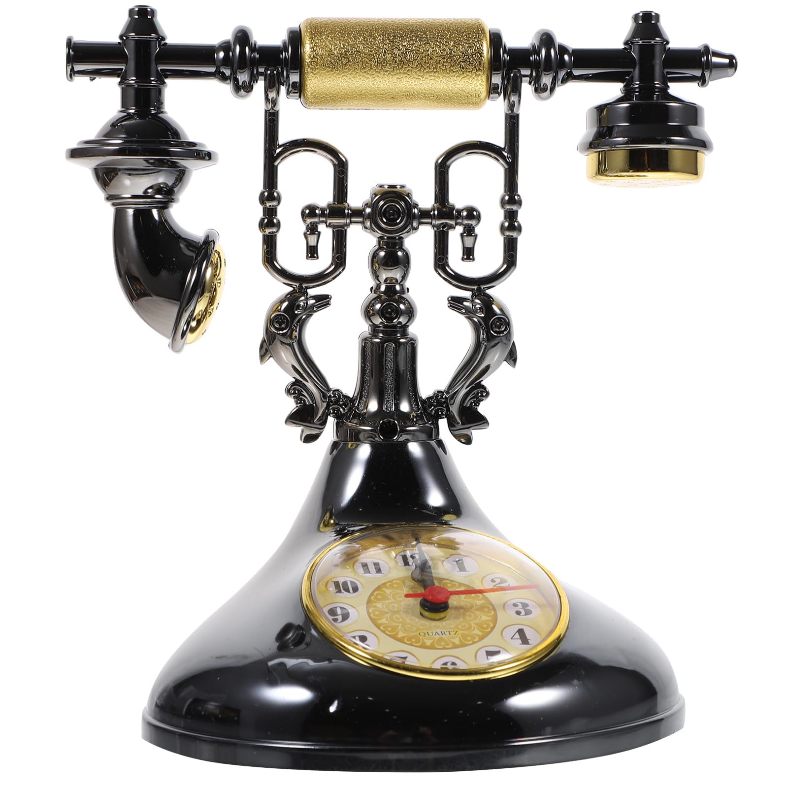Reloj Decorativo Retro Teléfono Negro con Esfera Analógica Clara para Mesa