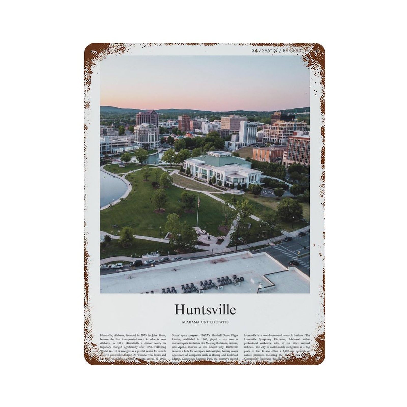 xiaoxiaoshen Huntsville Alabama, United States, USA City Scenery Wall Decor Art Metal Tin Poster Modern Home Decor Art Home Bar Shop Decorations Vintage Sign 40x30cm