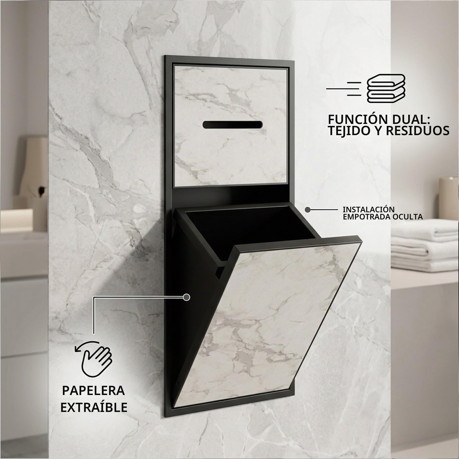 Nicho Empotrado para portarrollos de Papel higiénico con Papelera Oculta, de Acero Inoxidable 304, para baño, Resistente al Agua, 2 en 1