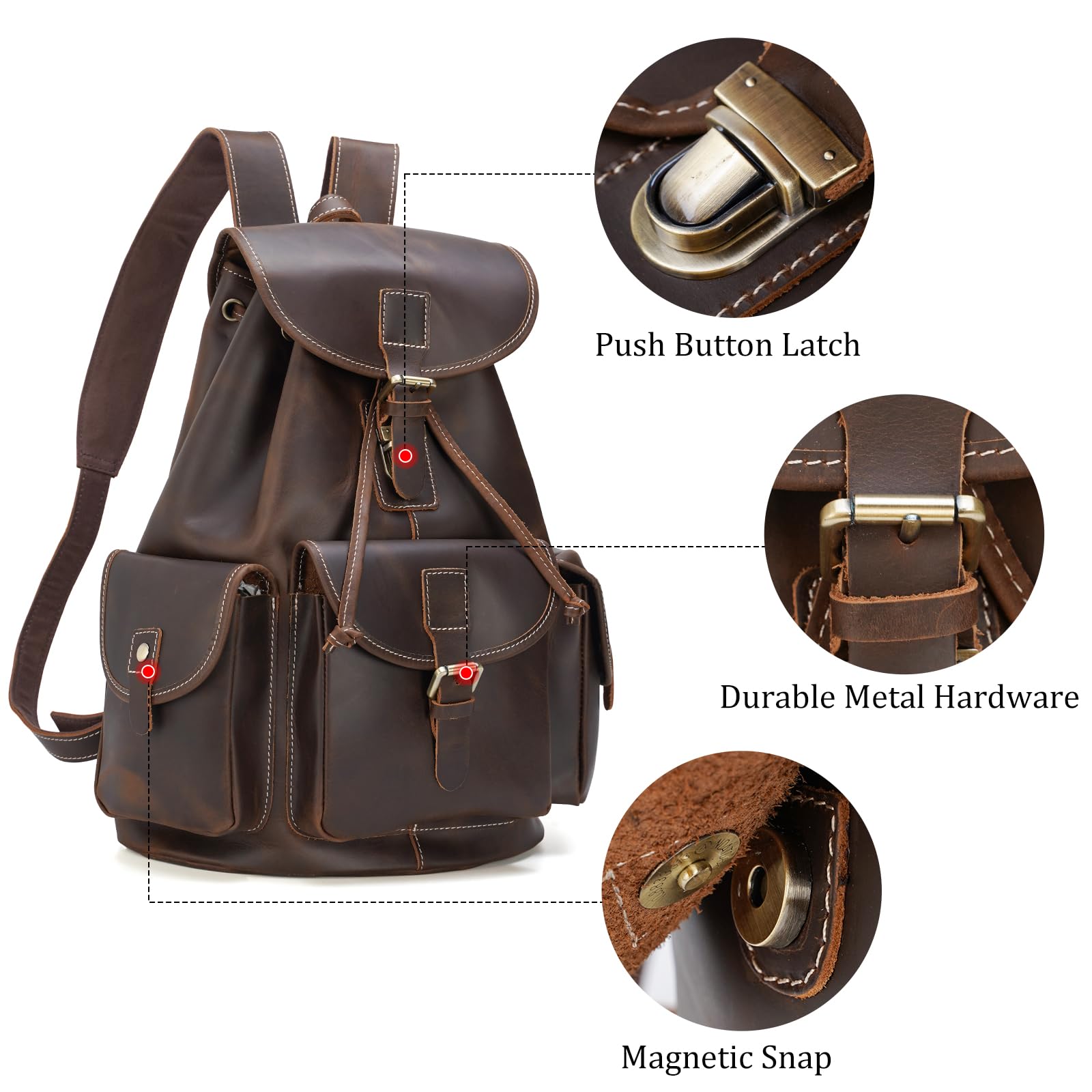 Amazon.com: Polare Full Grain Leather Rucksack Backpack Casual