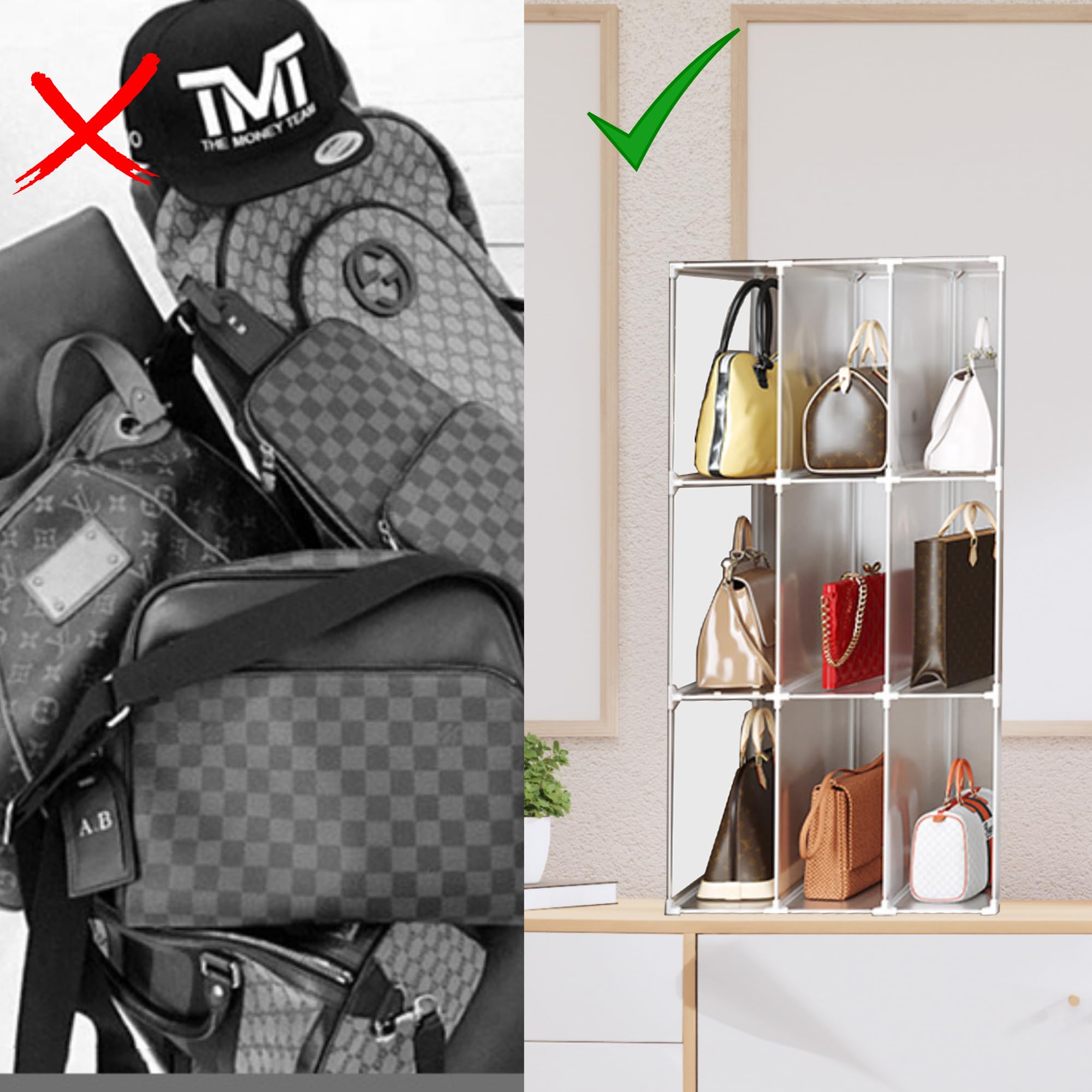 Organizador de Bolsos, Estantería Modular para Armario, Estante para Habitación, Recibidor. Estantería de Almacenamiento para Hogar, Pasillo, Dormitorio. 9 módulos.