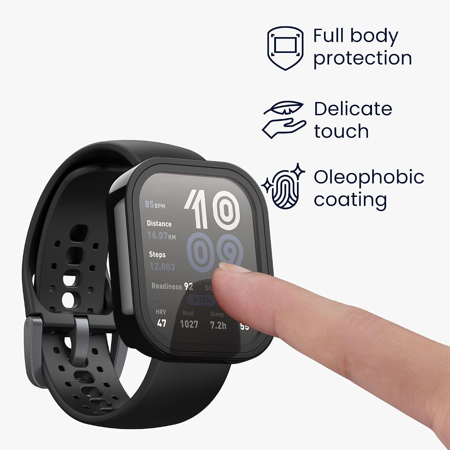 kwmobile Cover Compatible with Amazfit Bip 6 Covers - 2X Tempered Glass with Plastic Frame - Black/Silver image 3