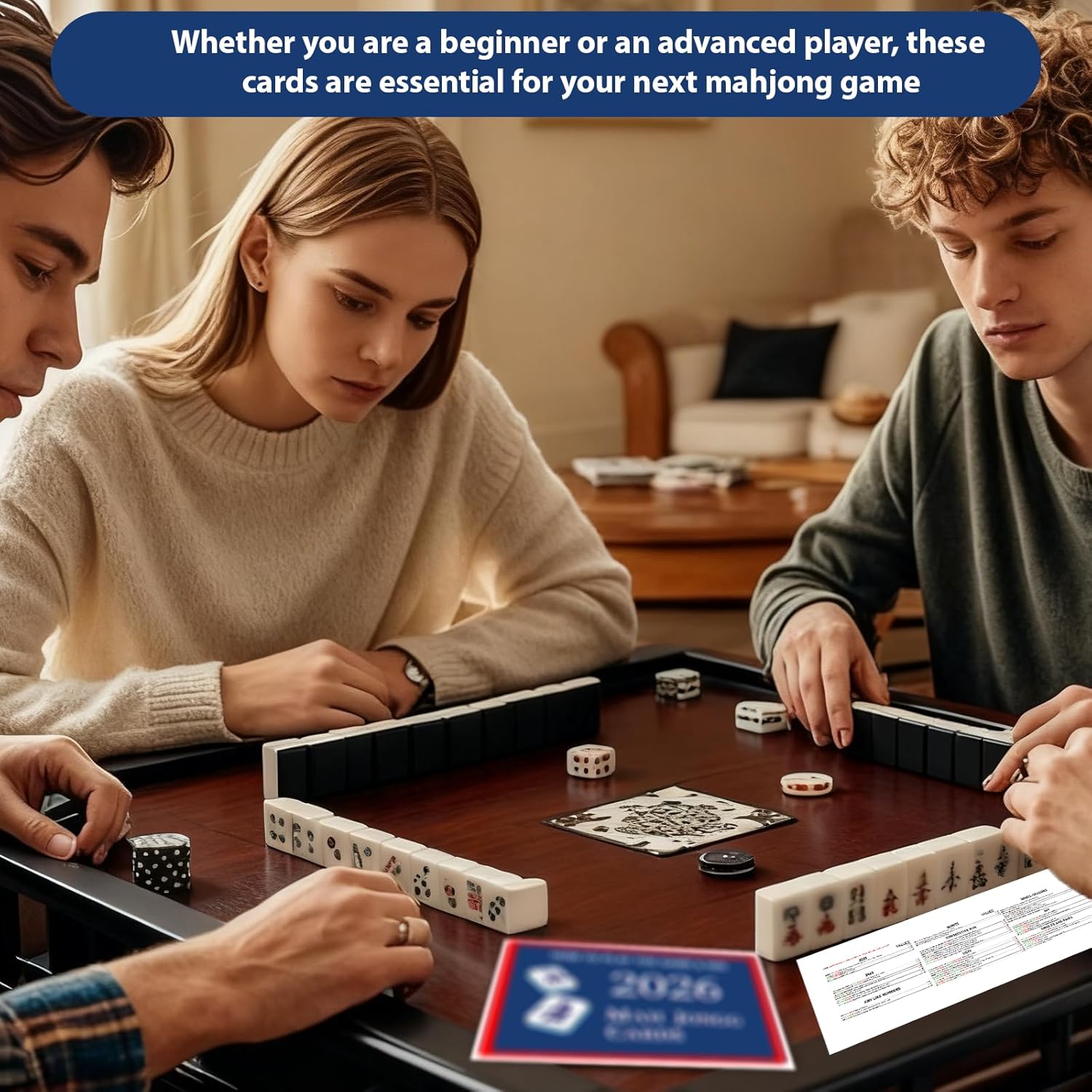 Mahjong Cards 2026, 4 PCS Mah Jongg Cards Large Print, Easy to Read Mah Jong Rule Guide Mahjong Accessories and Gifts for Women Man Mahjong Beginners