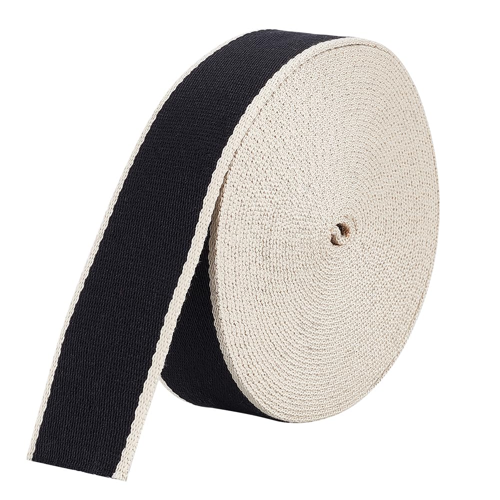 BENECREAT 10 Yards Cotton Webbing Strap, 38mm Heavy Sewing Webbing Ribbons for Dressmaking Crafts Garment Accessories Two Tone Black and White Color