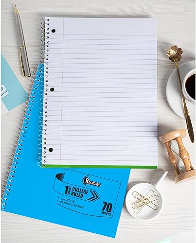 Miniatura 5 de Rosmonde Cuaderno de espiral de 1 materia, paquete de 12, con rayas universitarias, cubierta resistente al agua, 140 páginaslibro grueso (70 hojas),