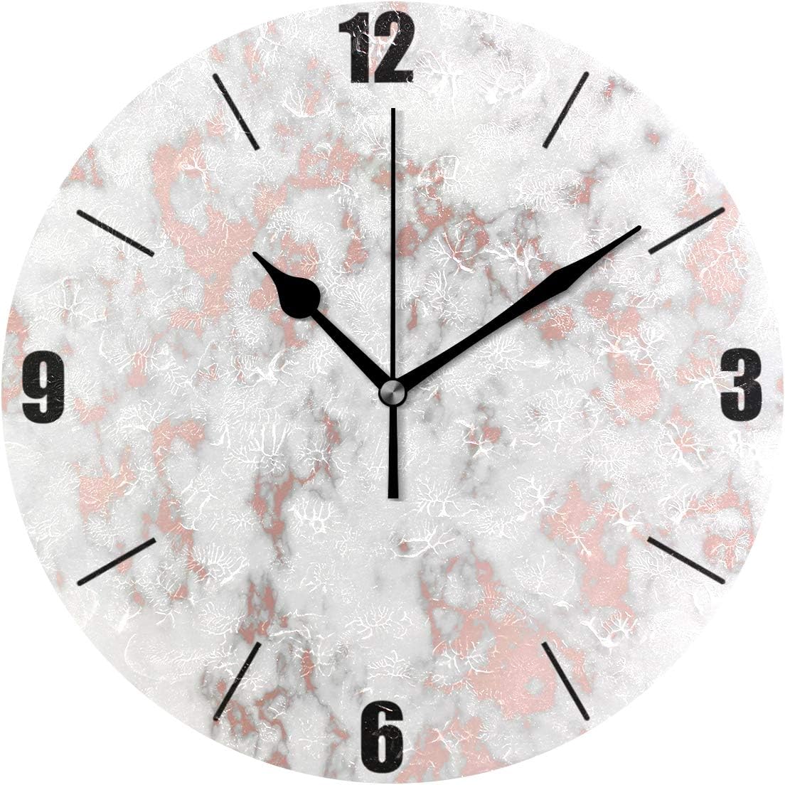 funnyy Art Gold Rose Marble Print Round Acrylic Wall Clock, Silent Non Ticking Art Painting Clock for kids Girls Children Bedroom Living Room School Home Decor