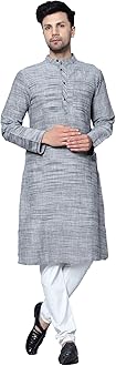 LATEST CHIKAN Men's Cotton Regular Textured Long Kurta Full Sleeves - Casual Ethnic Wear