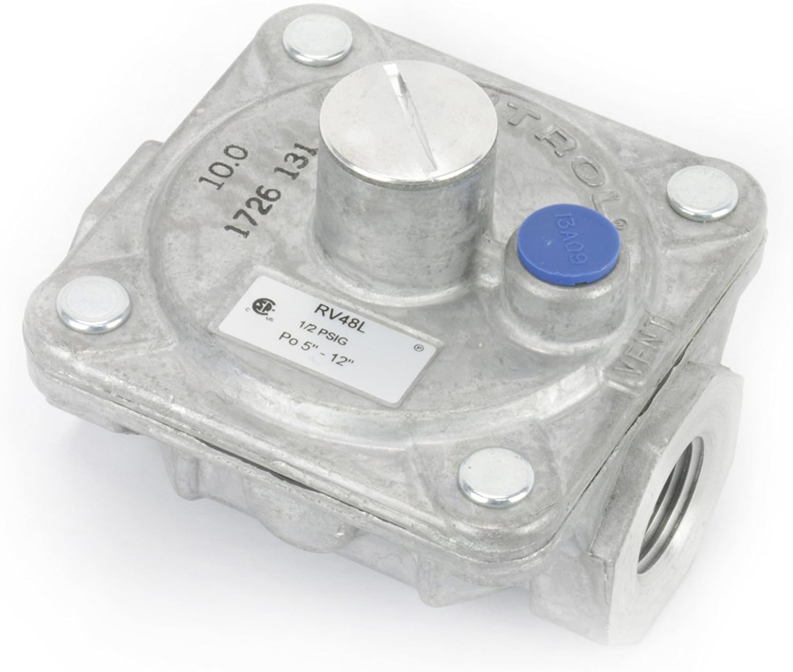 Maxitrol RV48L Liquid Propane Pressure Regulator, 1/2" FPT Thread, 3/4" In and Out Opening, 1/2 PSIG In, 5"-12" WC Out