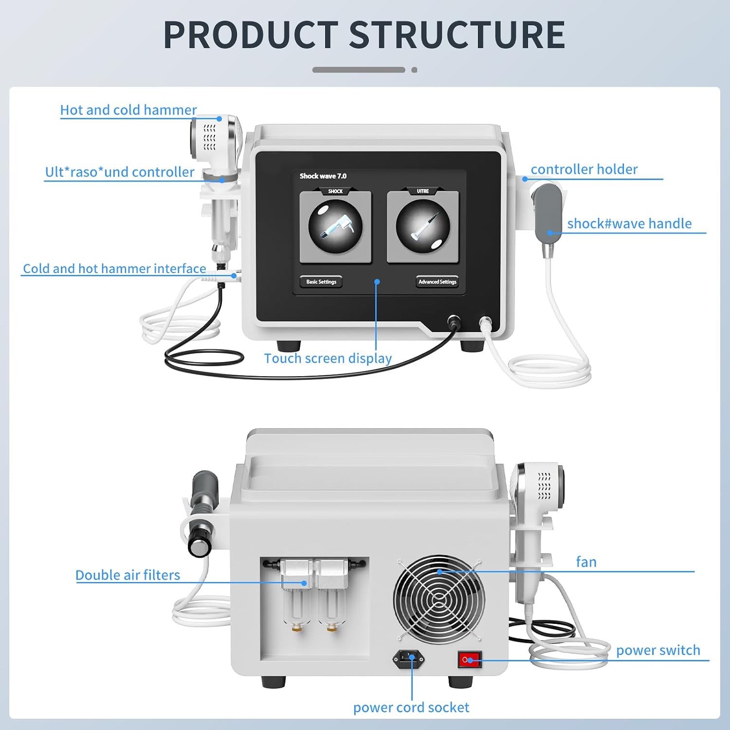 2026 3-in-1 Shockwave Therapy Machine with Sonic Massage + Cold/Hot Hammer image 5