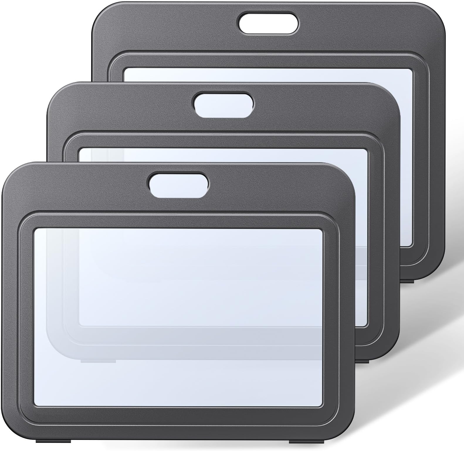 Uniclife 3 Pack ID Badge Holder with Double-Sided Windows Horizontal Hard Plastic Case Black Card Protector Pouch for Office School ID Credit Cards Proximity Key Cards Driver’s Licenses and Passes | Hard plastic horizontal holder with double-sided clear windows protects IDs, credit cards and proximity key cards.