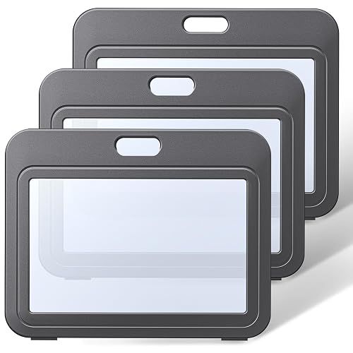 Uniclife 3 Pack ID Badge Holder with Double-Sided Windows Horizontal Hard Plastic Case Black Card Protector Pouch for Office School ID Credit Cards Proximity Key Cards Driver’s Licenses and Passes