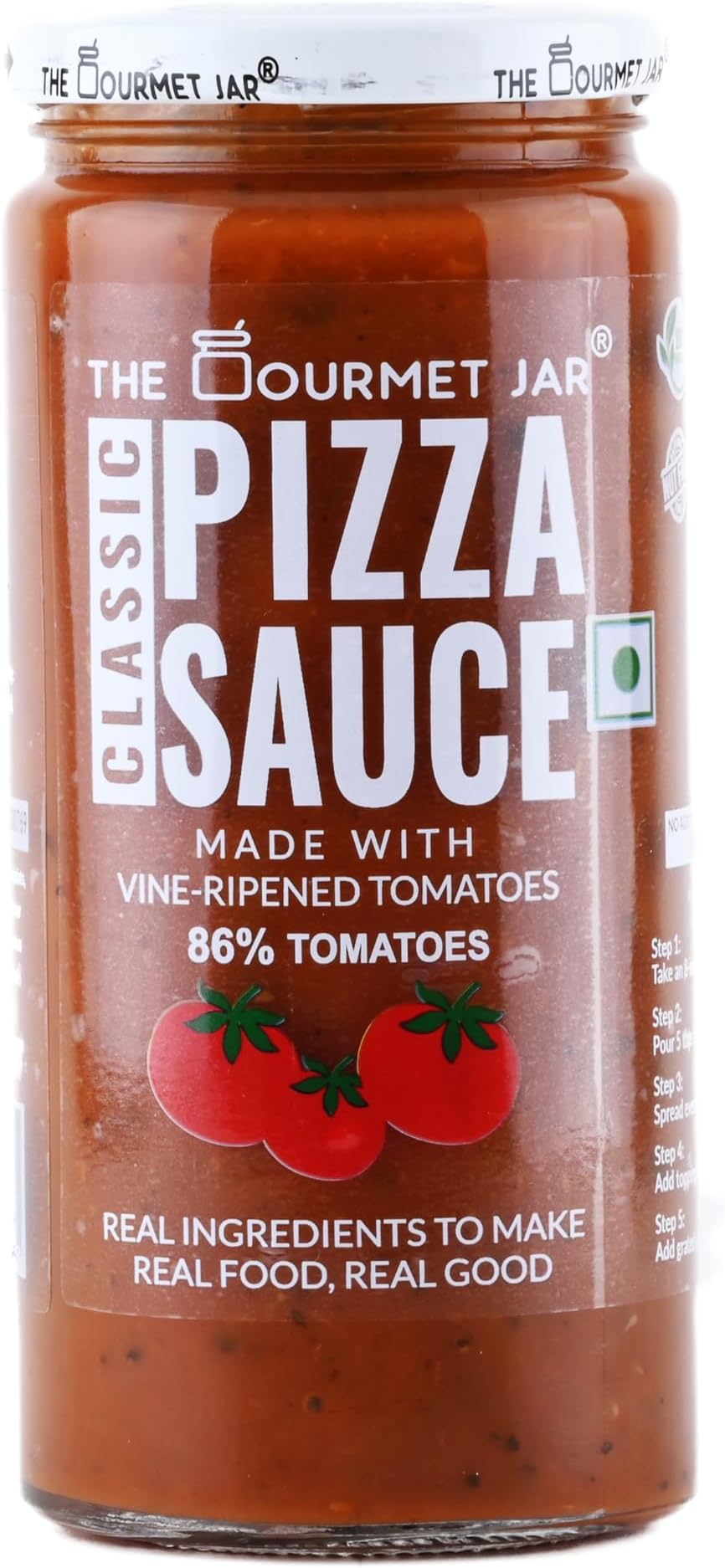 Classic Pizza Sauce 390g| 100% Natural, No Preservatives, No Artificial Colors, No Artificial Flavouring agents| Vegan| Gluten Free| Made with Fresh Vine-Ripened Roma Tomatoes | Spread it on pizza & toasts or use it as a sandwich spread| Pack of 1