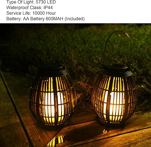 Miniatura 9 de Linterna solar LED al aire libre forma de ratán ahorro de energía decorativa IP44 impermeable Patio jardín lámpara colgante para valla porche jardín