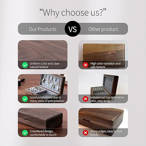 Miniatura 4 de Joyero pequeño de madera de nogal Mini joyero de viaje de madera, organizador portátil para anillos, aretes, collares y pulseras de almacenamiento