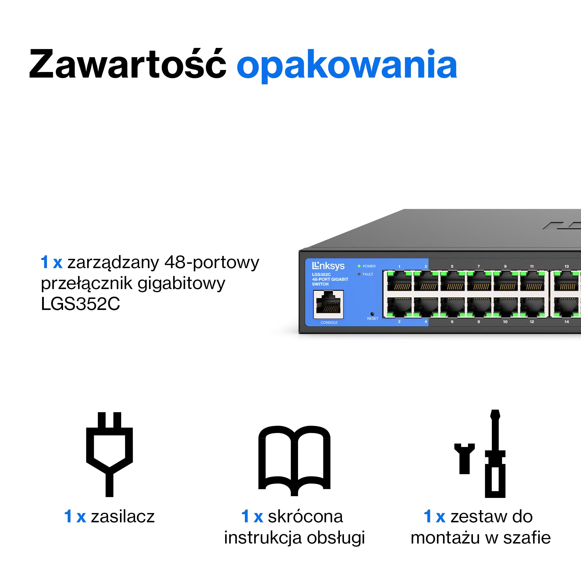 Linksys 48-portowy zarządzalny przełącznik Gigabit Ethernet z 4 łączami nadrzędnymi 10G SFP+