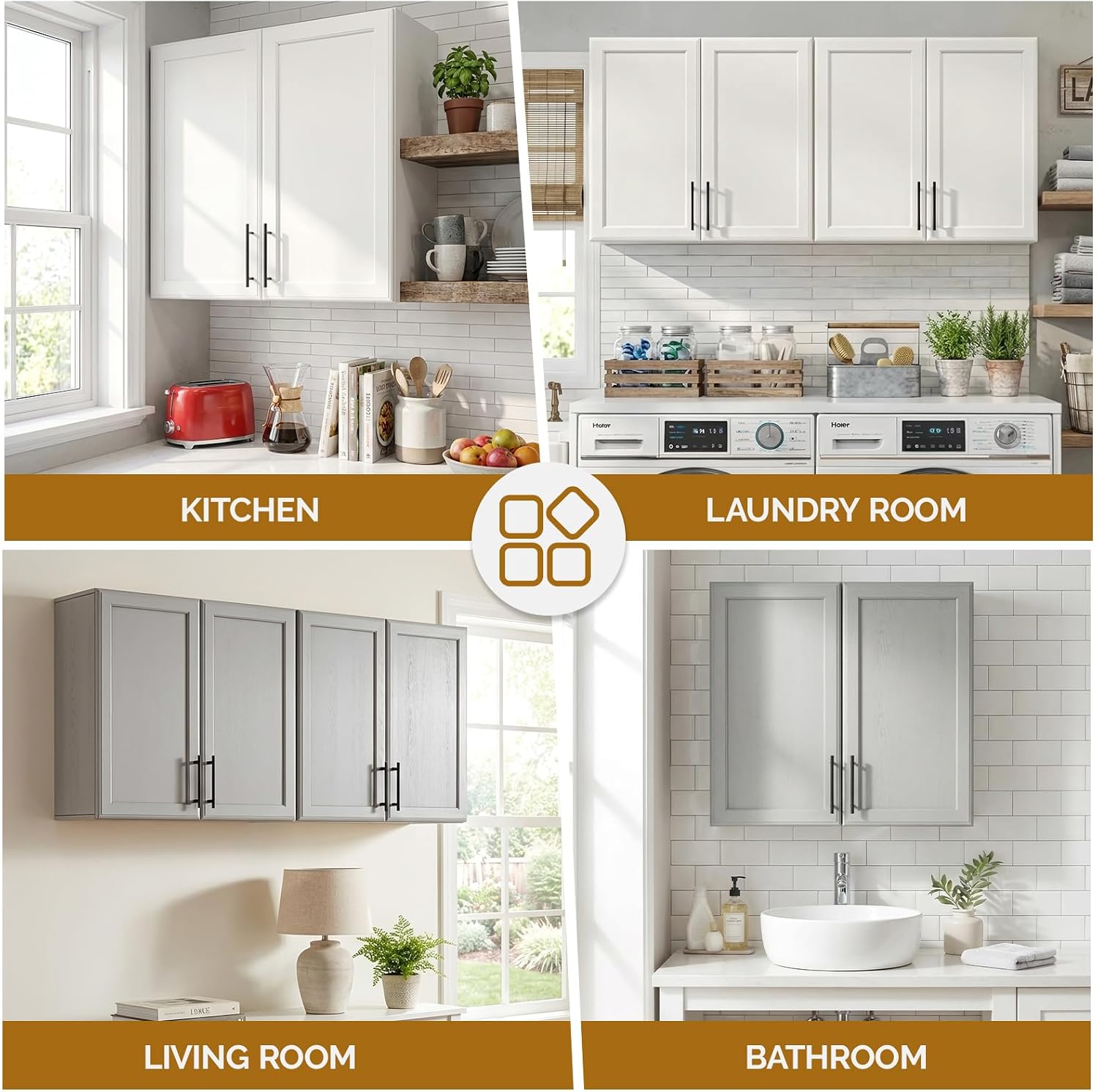 NEWOWNDS Laundry Wall Mounted Cabinets,Shaker Wall Cabinets for Kitchen, Floating Hanging Storage Cabinet with Adjustable Shelf for Laundry Room, Bathroom, Kitchen, White