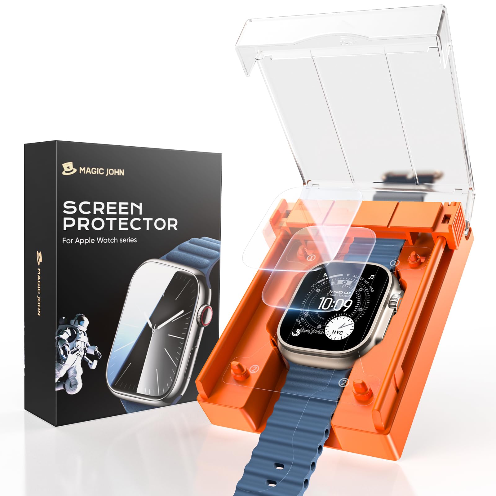 MAGIC JOHN 2 Pack for Apple Watch Ultra 3(2025) Ultra 2/Ultra 49MM Screen Protector, [Automatic Align Tech] Self-Healing Flexible PET Film for iWatch 49MM, HD Transparent, Anti Scratch, Bubble Free