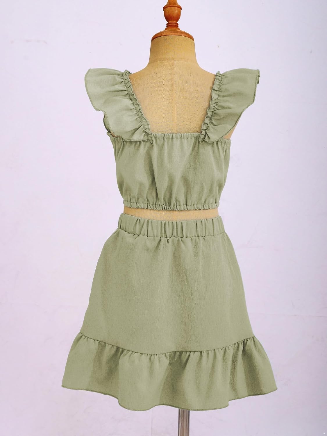 Linjinx Kids Girls Summer Casual Outfits Ruffled Cami Crop Tops and Flared Hem Skirt Sets