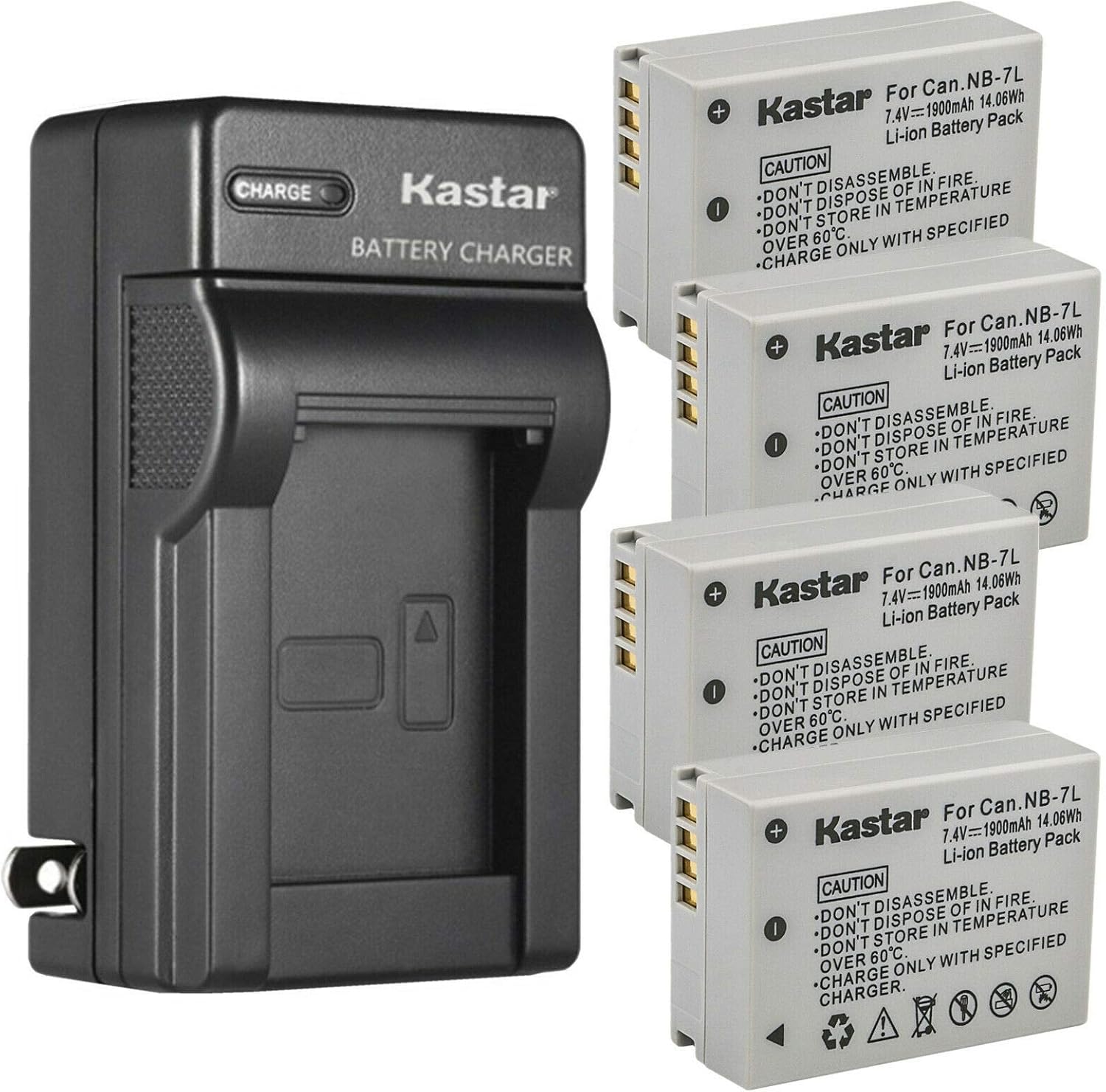 Kastar 4-Pack Battery and AC Wall Charger Replacement for Canon NB-7L NB7L, NB-7LH NB7LH Battery, Canon CB-2LZ, CB-2LZE Charger, Canon PowerShot G10, PowerShot G10 is, PowerShot G10IS Cameras