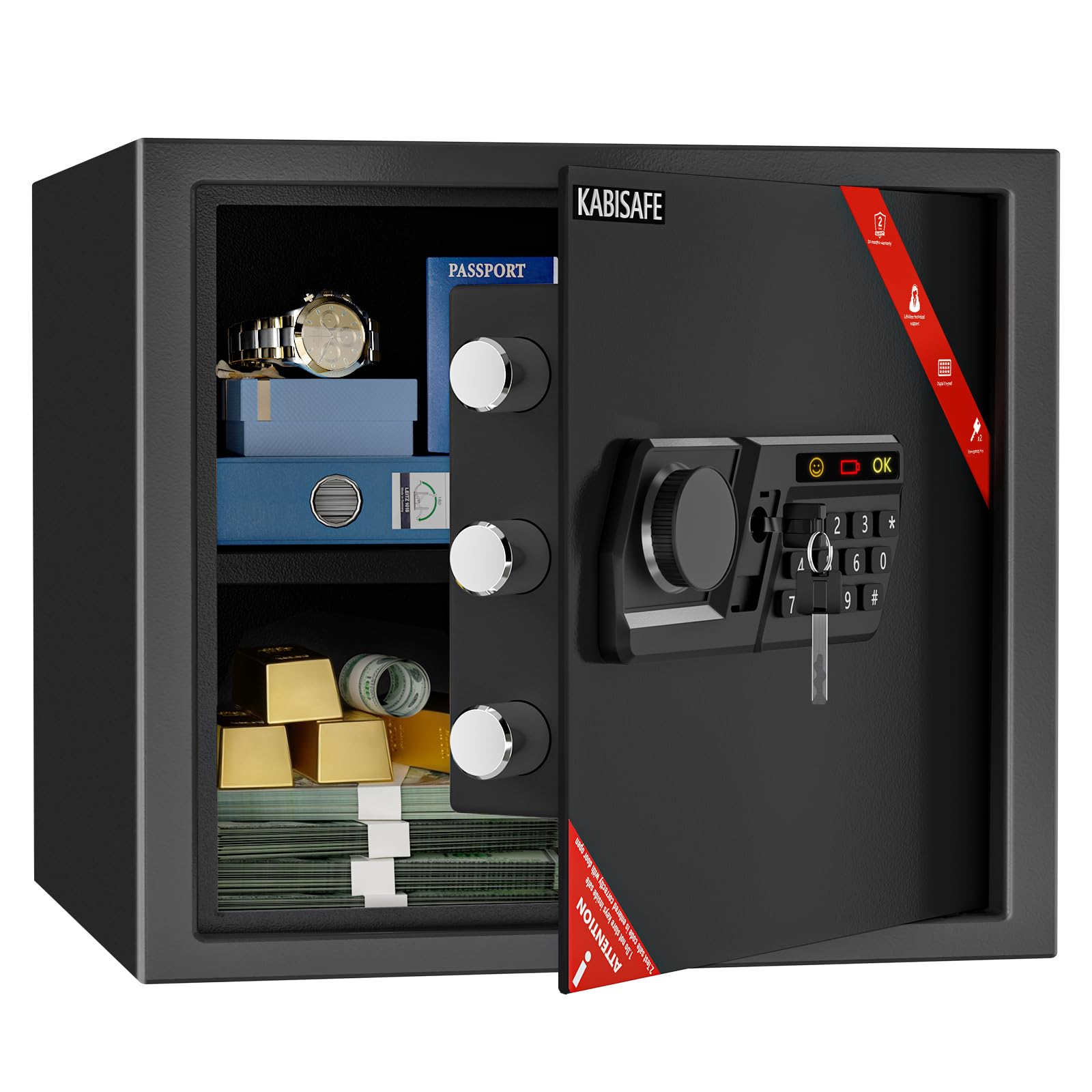 KABISAFE 26L Safe, Digital Keypad Safe Box, Home Safe With Code Alarm System, LED Indicator, Removable Shelf & Steel Locking Bolts, Cabinet Safe for Jewelry, Cash, Medications, and A4 Documents โ image 1