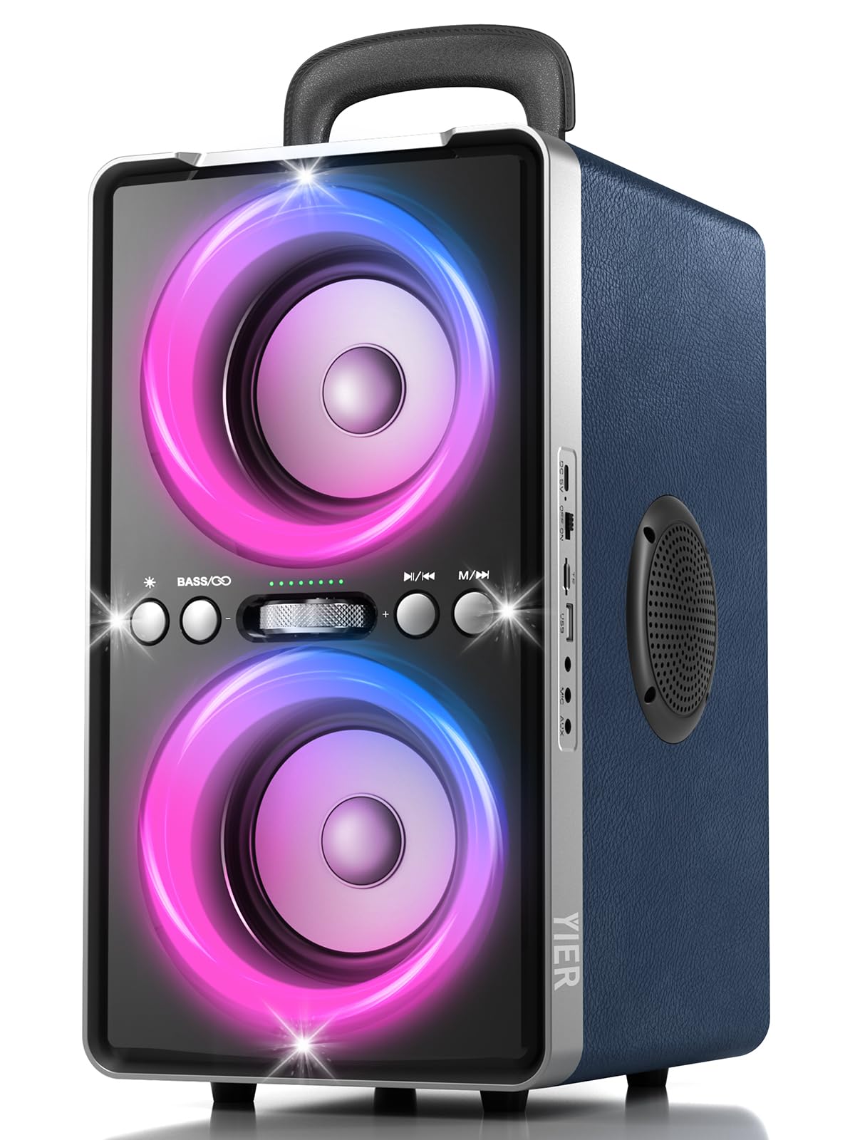 YIER Bluetooth Speaker, 240W Peak Loud Party Speaker with Big Bass, 20H Playtime, TWS, BT5.3, Large Portable Wireless Boom Box with LED Light for Outdoor Backyard Beach Home (Leather Blue)