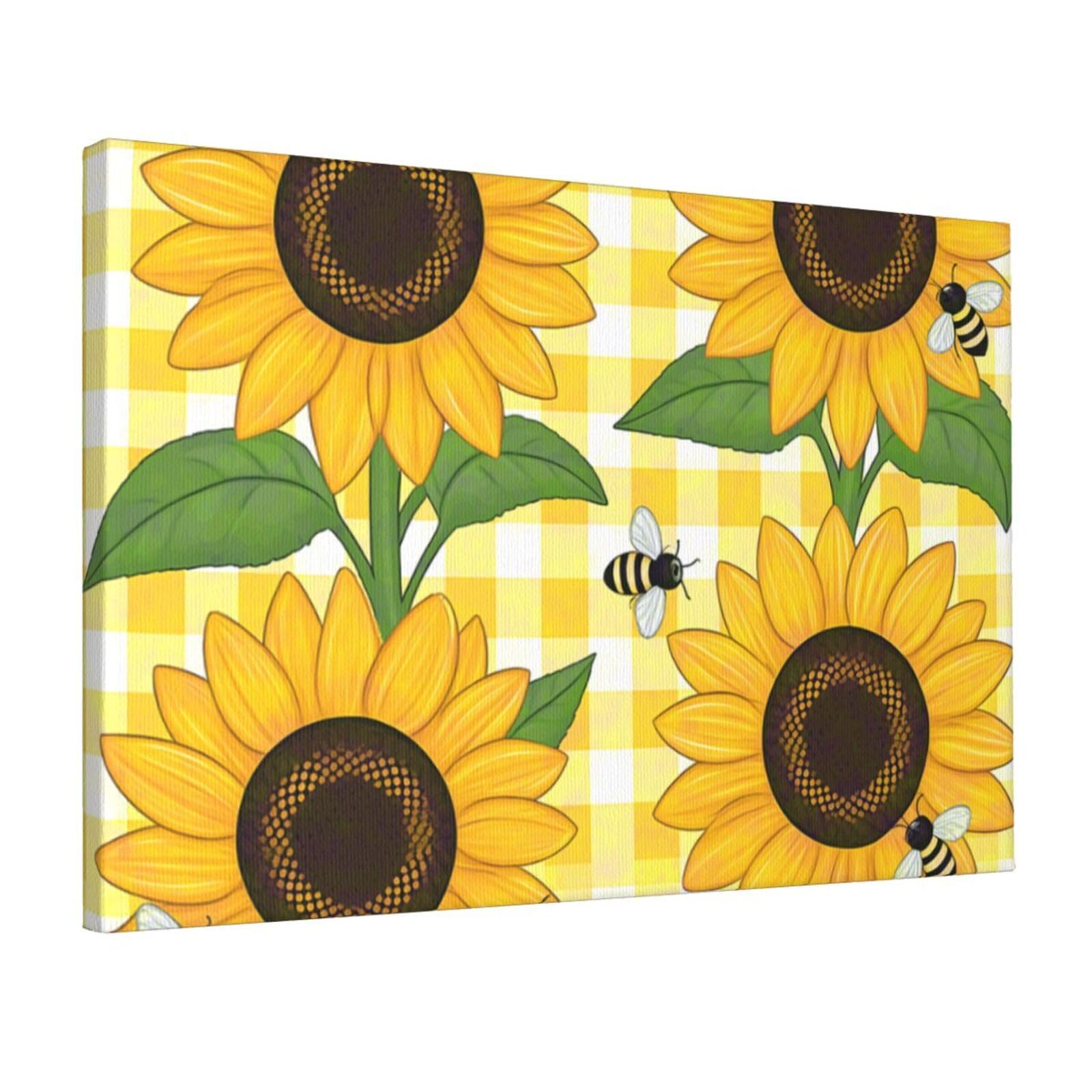 Fodpand Sunflowers Bee Summer Unframed Canvas Wall Art,Modern Posters Print Wall Decor Canvas Oil Painting For Bedroom Living Room Bathroom Wall Hanging Artwork Ready To Hang 12"X18"