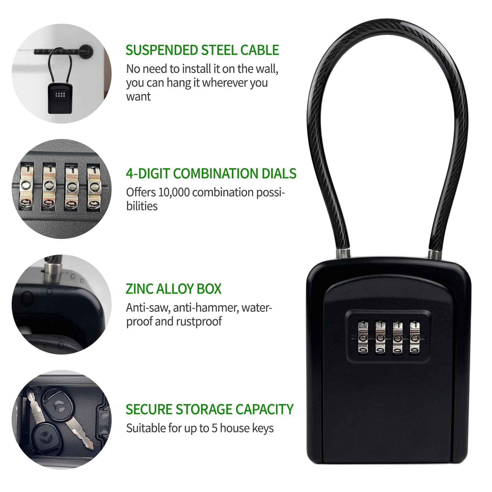 Caja de Seguridad para Llaves, Impermeable Caja de Llaves con Codigo 4 Díg, Portátil de Bloqueo, Caja de Cerradura Pared(94 * 75 * 37 mm) para Llaves Libre para Casa, Oficina