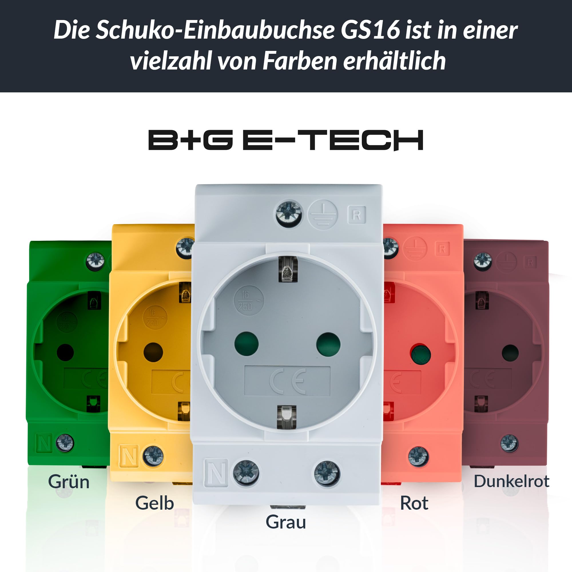Schuko stopcontact [GS16] voor DIN-rail 16A 230V 2P E - inbouwstopcontact voor inbouwcontactdoos voor verdeelinbouw, schakelkast, tellerkast, geaard stopcontact voor 35 mm DIN dragerrailmontage