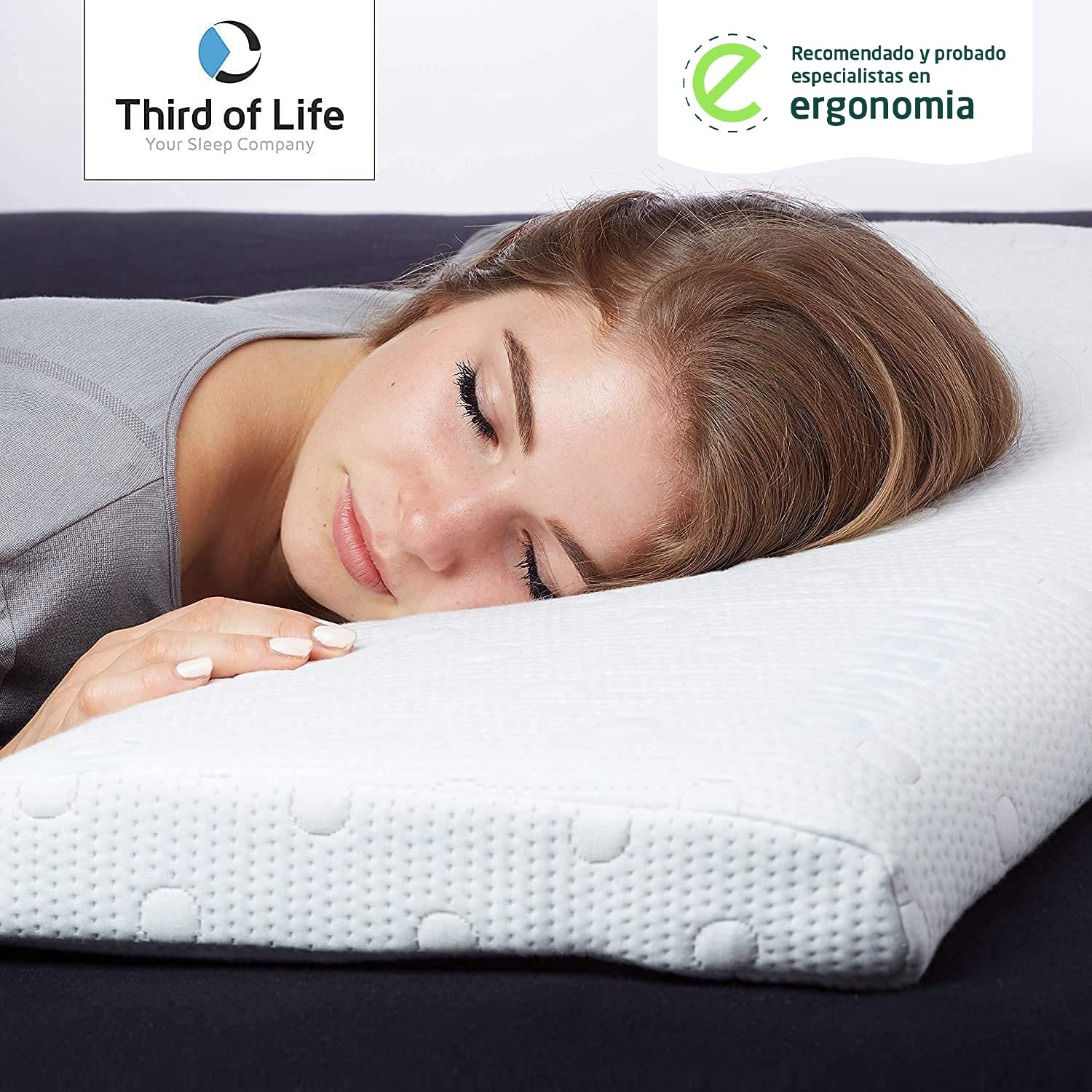 Third of Life Almohada Baja HADAR Low | Almohada Cervical ortopédica y ergonómica | Almohad de Espuma viscoelástica para Dormir Boca Abajo | Funda con termorregulación | para Fundas de 80x40cm