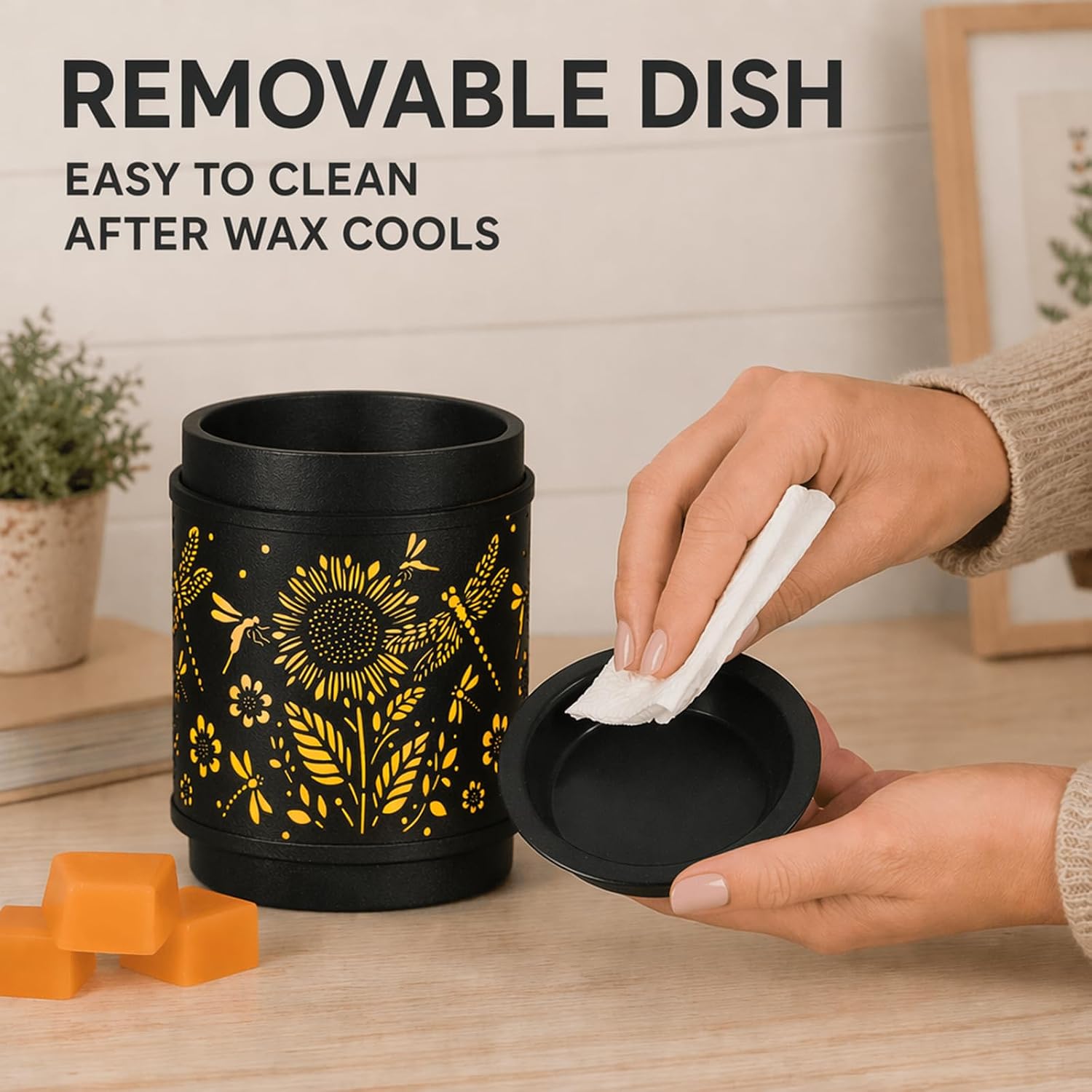 mocosa Metal Wax Melt Warmer, Electric Candle Wax Warmer for Scented Wax Melts, Stylish Metal Wax Melts Wax Cubes Burner for Home and Office Decor, Ideal Gift for Women and Girls(Sunflower)