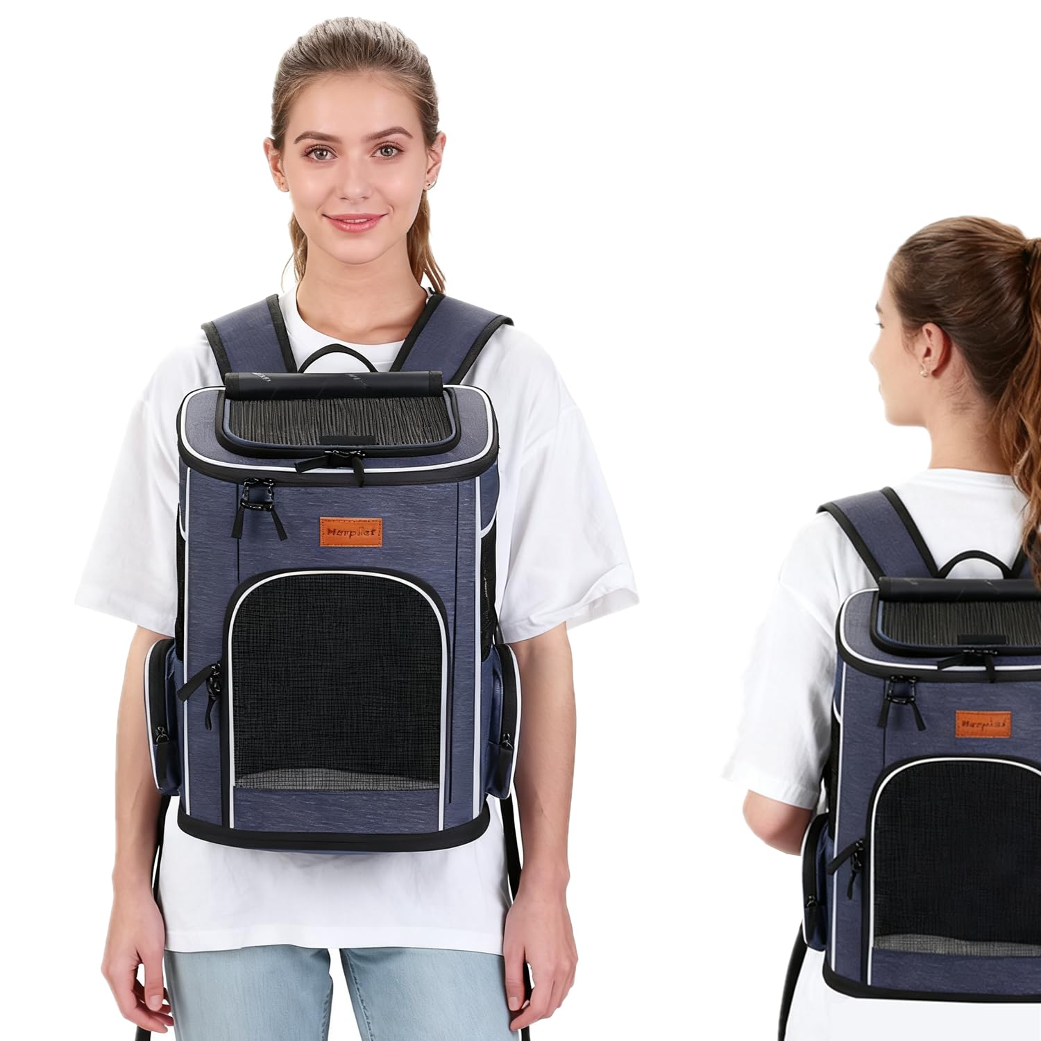 Morpilot Cat Backpack Dog Backpack for Cats and Small Dogs 7 kg, Foldable Pet Backpack with Inner Safety Lead and Shell