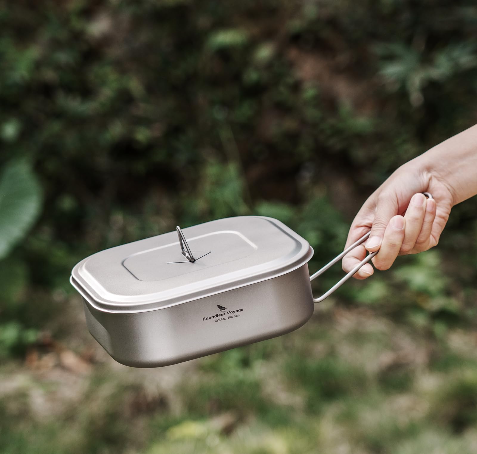 Boundless Voyage Campeggio Esterna Titanio Militare Pasticcio Tin con Coperchio Pieghevole Maniglia Bushcraft Lunch Box Pentole 1L