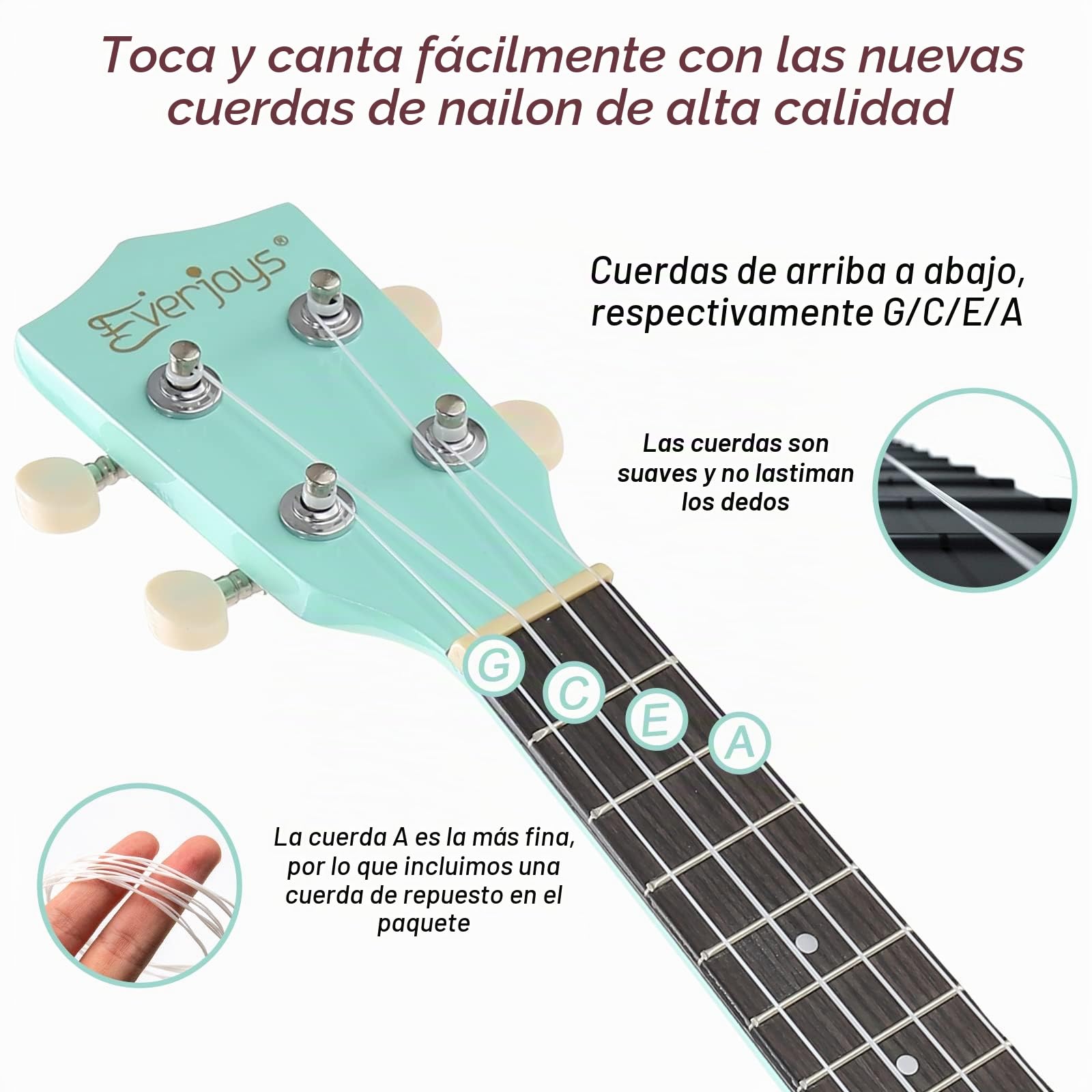 Everjoys Kit de ukelele soprano para principiantes, para niños, adultos, estudiantes, 21 pulgadas, correa de repuesto, cuerda de repuesto, paño de pulido, púas de cancionero (verde brillante) | Para adultos, bolsa de concierto, púas, paño de pulido de cor