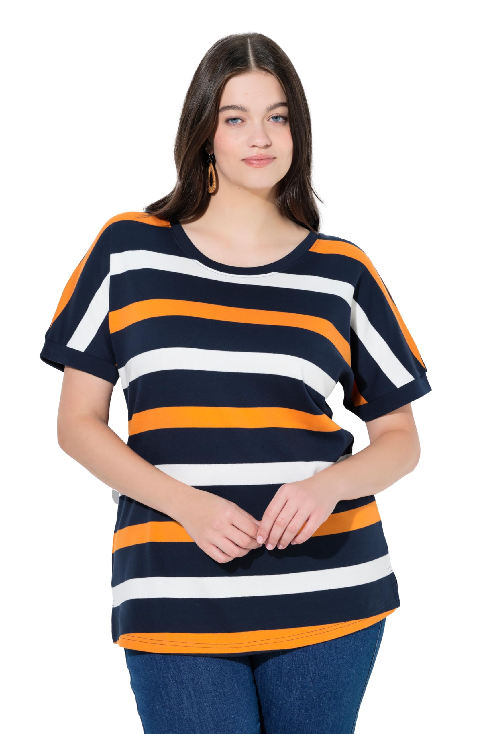 Ulla Popken Damen große Größen Übergrößen Plus Size Sweater, Ringel, Rundhals, Halbarm, Biobaumwolle 846210