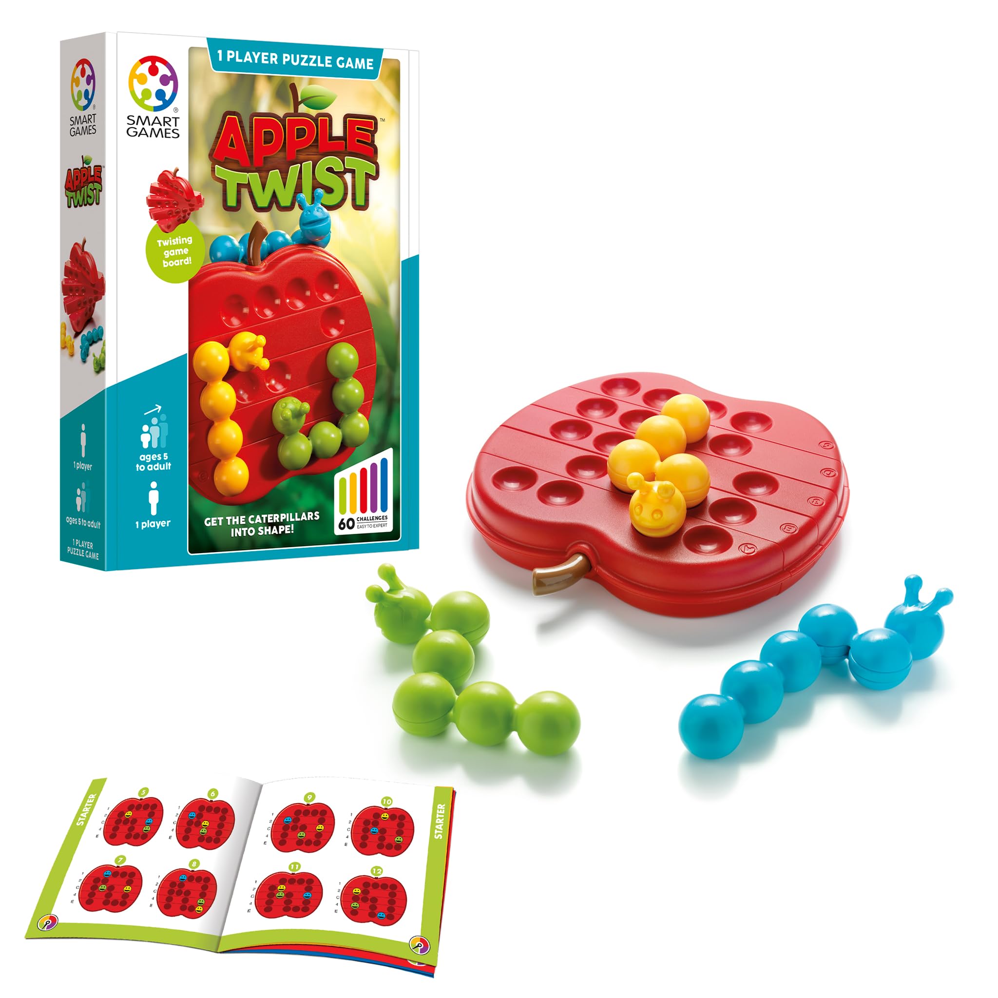 SmartGames Apple Twist Travel Puzzle Game with 60 Challenges for Ages 5 - Adult
